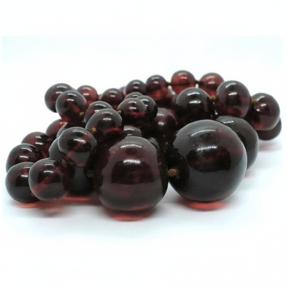 Edwardian to 1920s Vintage Cherry Amber Beaded Necklace shows high quality beads.