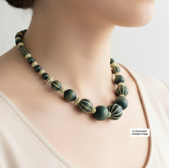 1920s Antique Pumtek Fossilized Wood Bead Necklace
