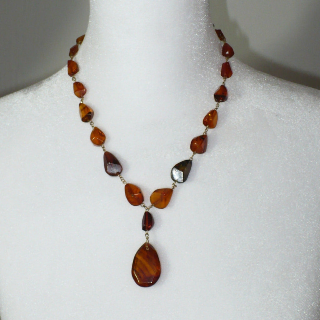 1910 Edwardian Lavallière Amber Necklace.