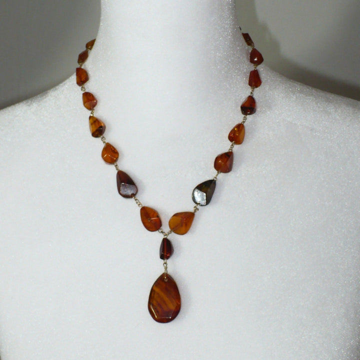 1910 Edwardian Lavallière Amber Necklace.