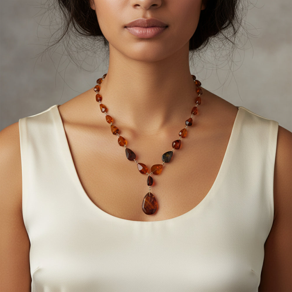 1910 Edwardian Lavallière Amber Necklace.