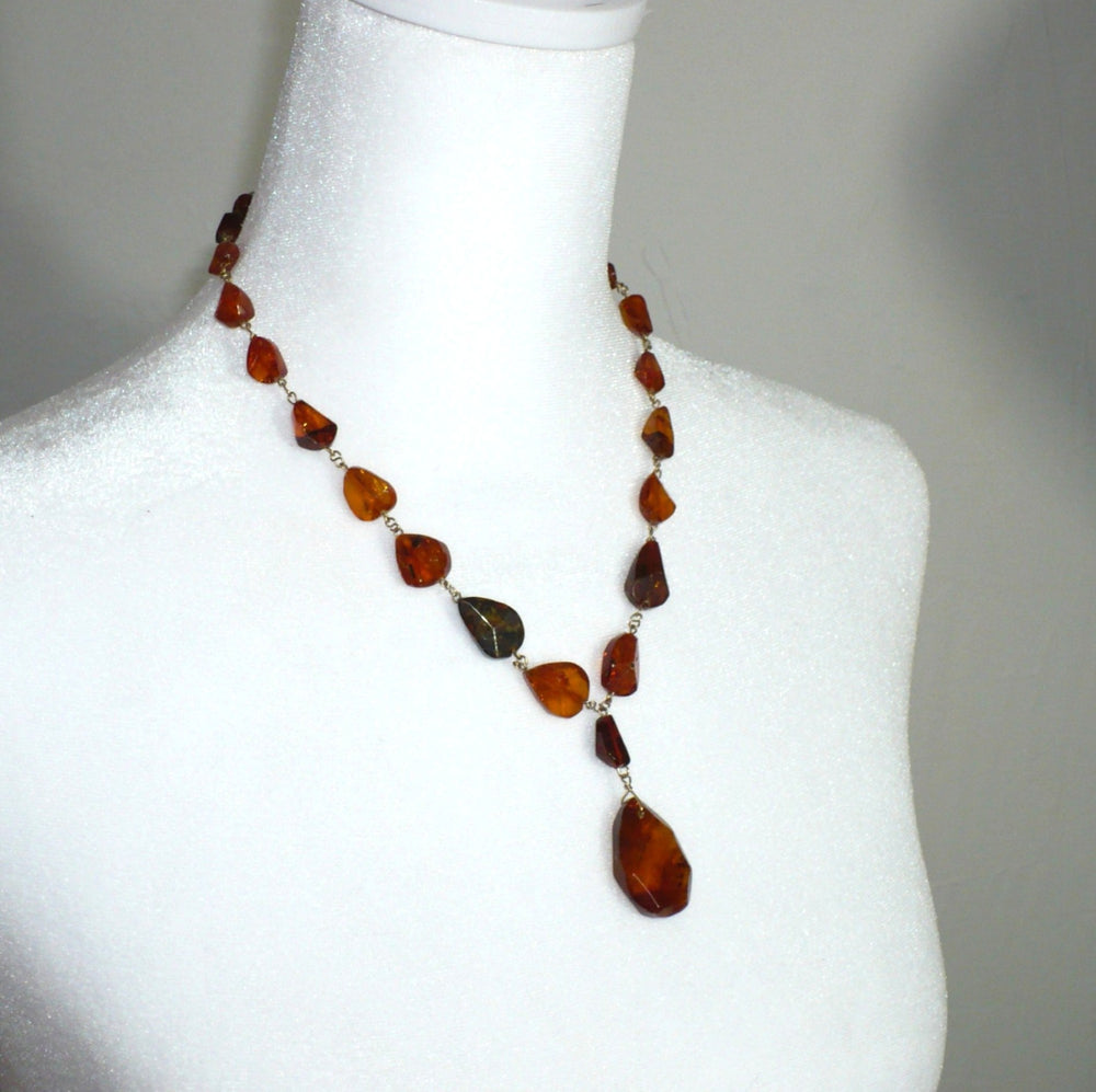 1910 Edwardian Lavallière Amber Necklace UV-Verified.