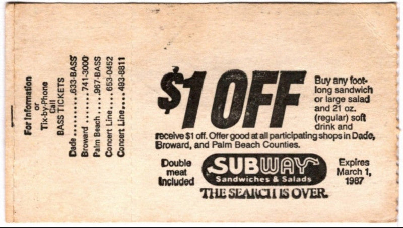 Ozzy Osbourne Ultimate Sin 1986 Ticket Stub, back.
