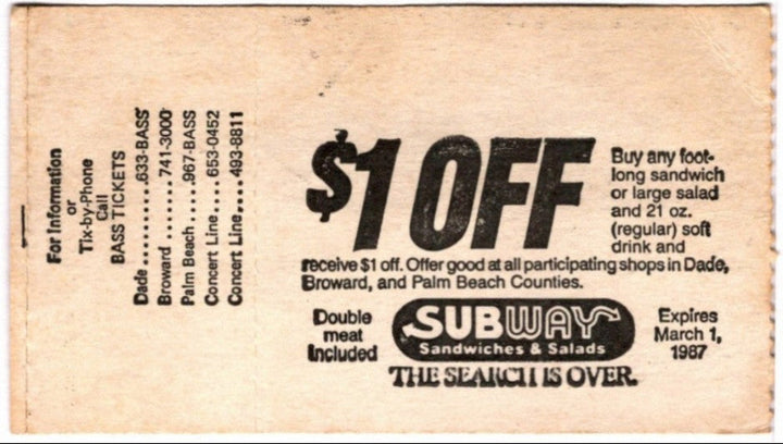 Ozzy Osbourne Ultimate Sin 1986 Ticket Stub, back.