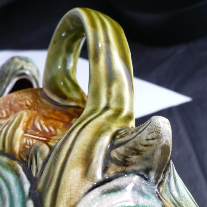 1910s Frie Onnaing Majolica Pitcher Canard dans les Roseaux Figural Duck in Reeds