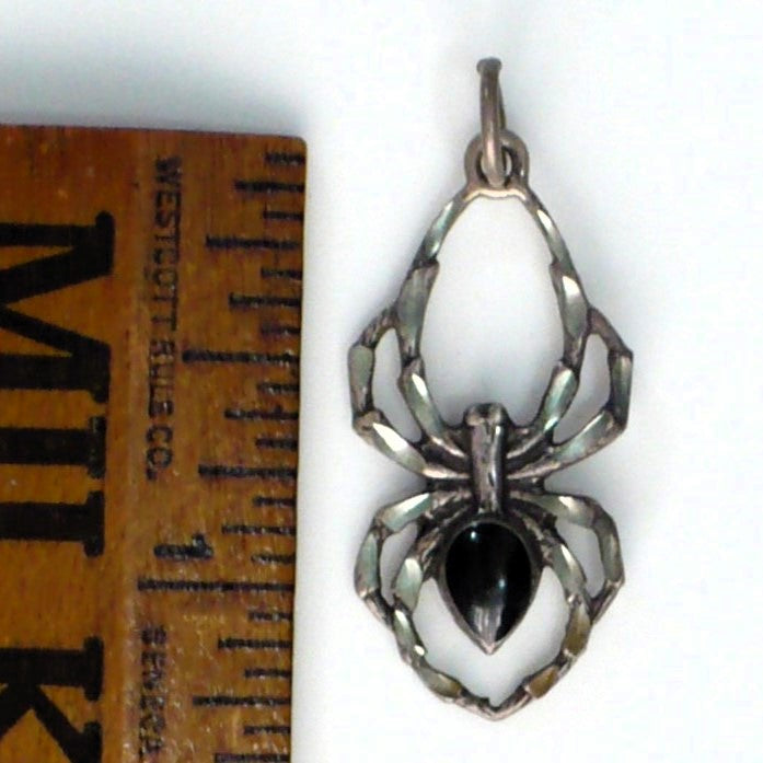 1980s Vintage Sterling Silver & Black Onyx Spider Pendant
