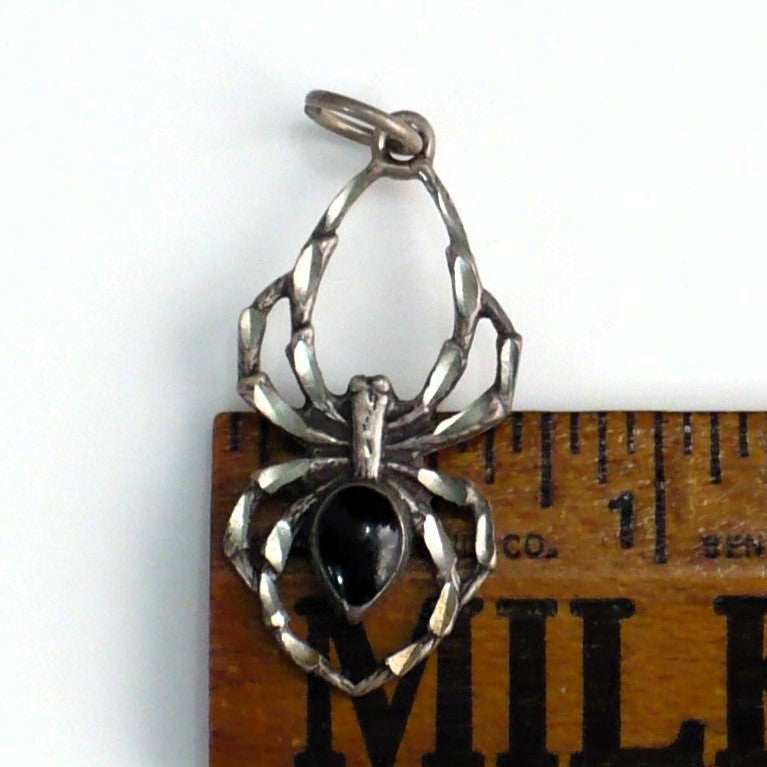 1980s Vintage Sterling Silver & Black Onyx Spider Pendant