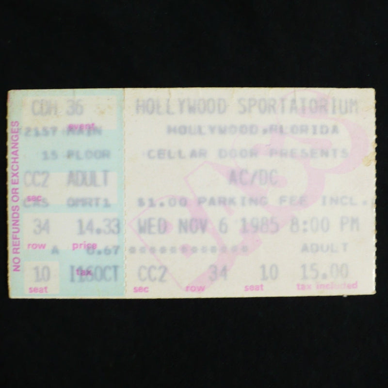 AC/DC Fly on The Wall Tour front of ticket stub 1985.