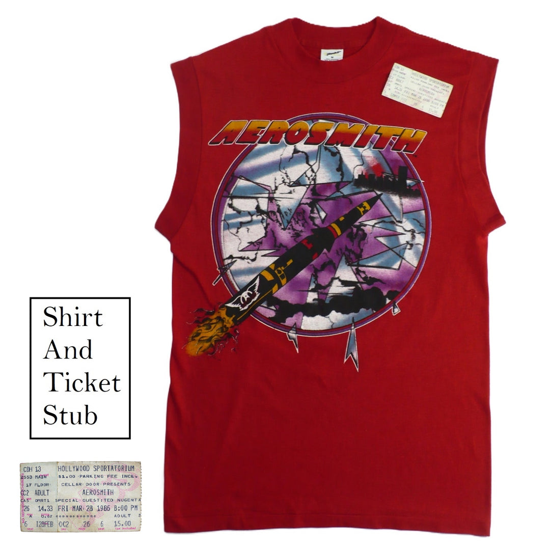 Aerosmith Done With Mirrors Reunion Tour Shirt & Ticket 1986 Combo.