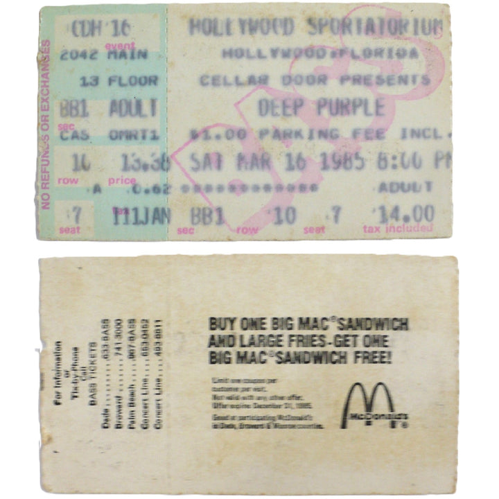 Deep Purple Perfect Strangers ticket stub.