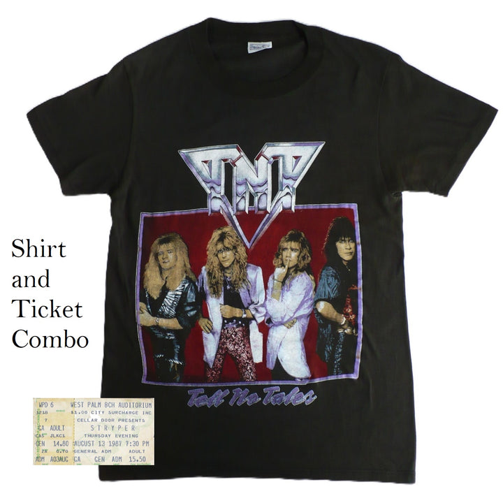 TNT Tell No Tales w/Stryper Tour T-Shirt & Ticket 1987.