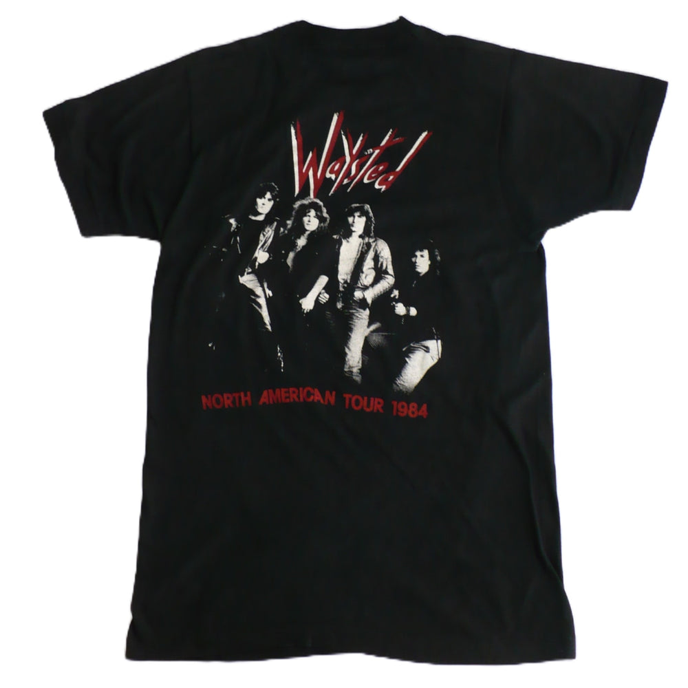 Rare 1984 Vintage Get Waysted North American Tour T-Shirt, back side on plain background.