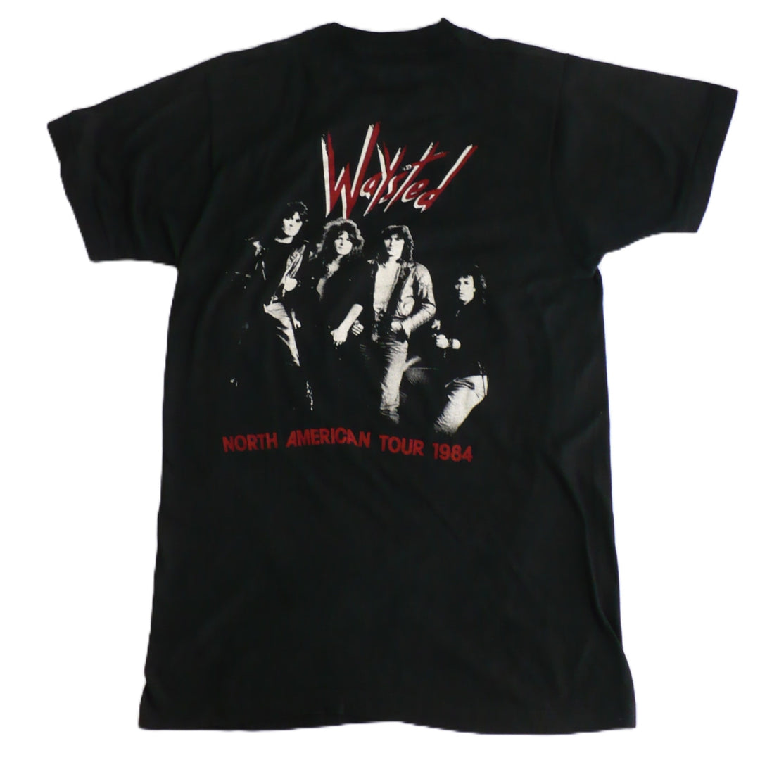 Rare 1984 Vintage Get Waysted North American Tour T-Shirt, back side on plain background.
