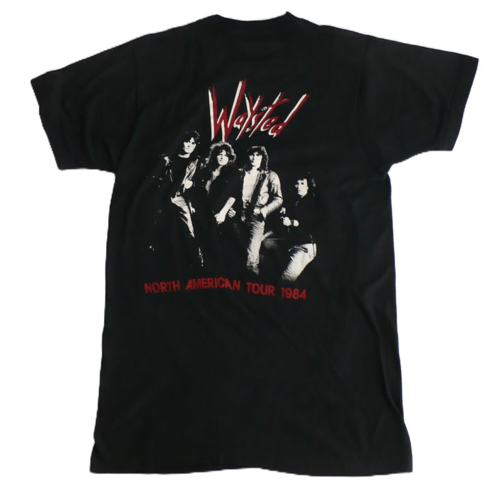 Rare 1984 Vintage Get Waysted North American Tour T-Shirt, back side on plain background.
