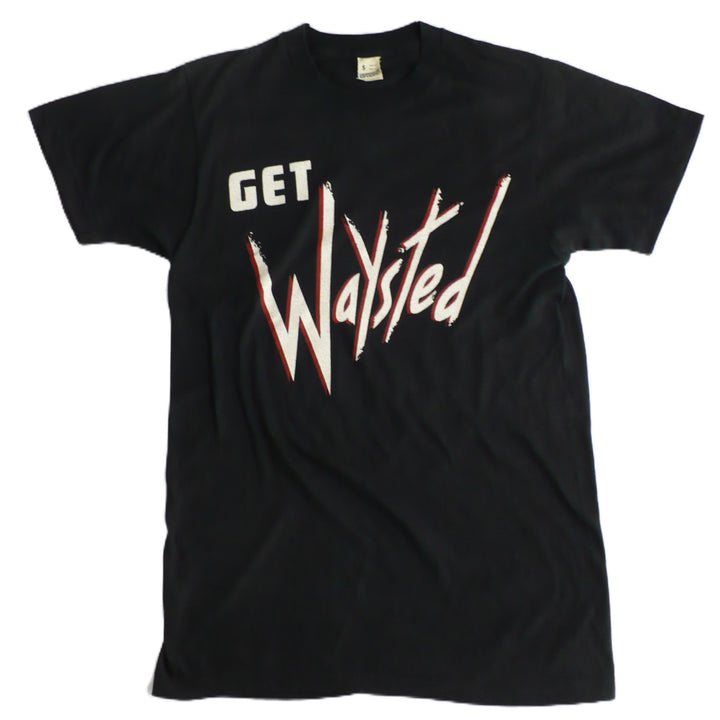 Rare 1984 Vintage Get Waysted North American Tour T-Shirt, front side on plain background.