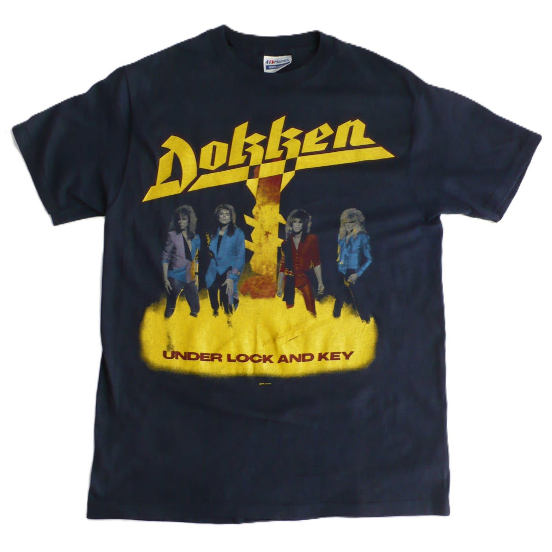  Blue  Vintage Dokken Under Lock and Key Tour T-Shirt 1985/1986, plain background.