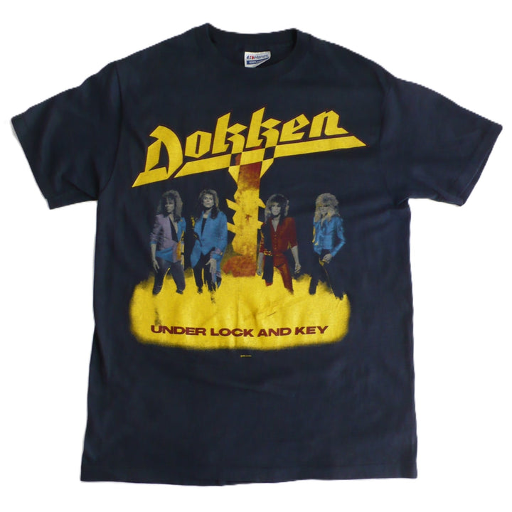  Blue  Vintage Dokken Under Lock and Key Tour T-Shirt 1985/1986, plain background.