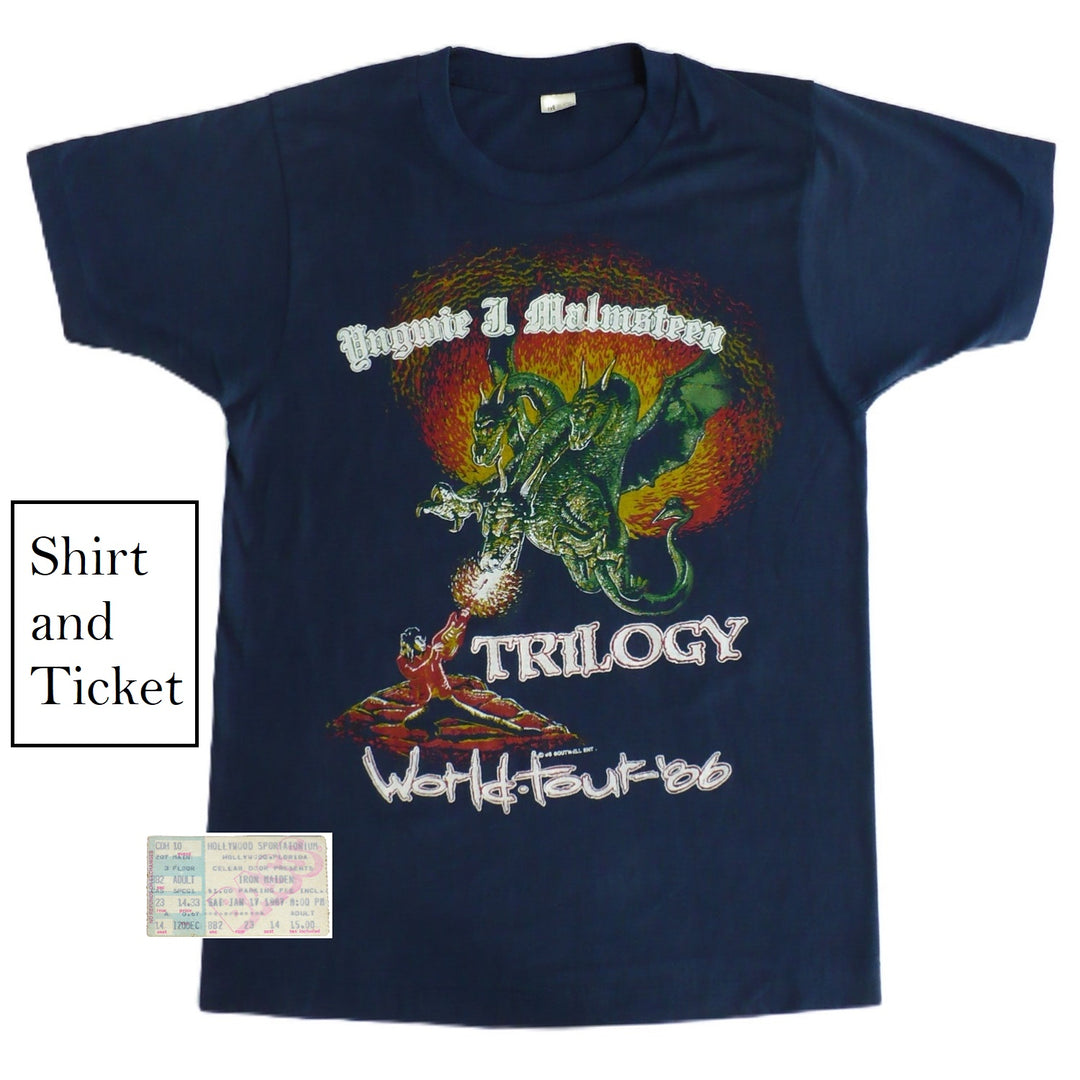 1987 Yngwie Malmsteen T-Shirt and Trilogy Ticket Stub (Size: Small)
