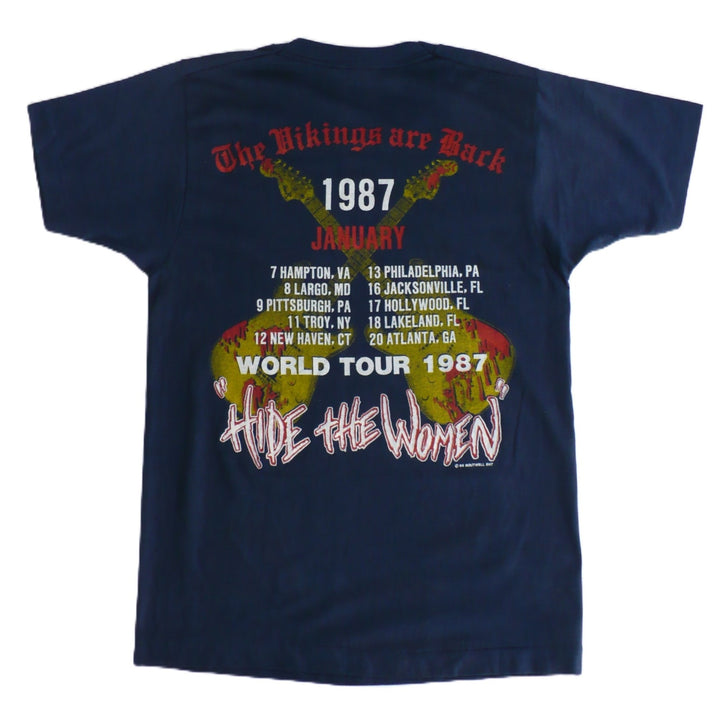 86-87 Vintage Yngwie Malmsteen Trilogy Tour T-Shirt. back view, plain background.