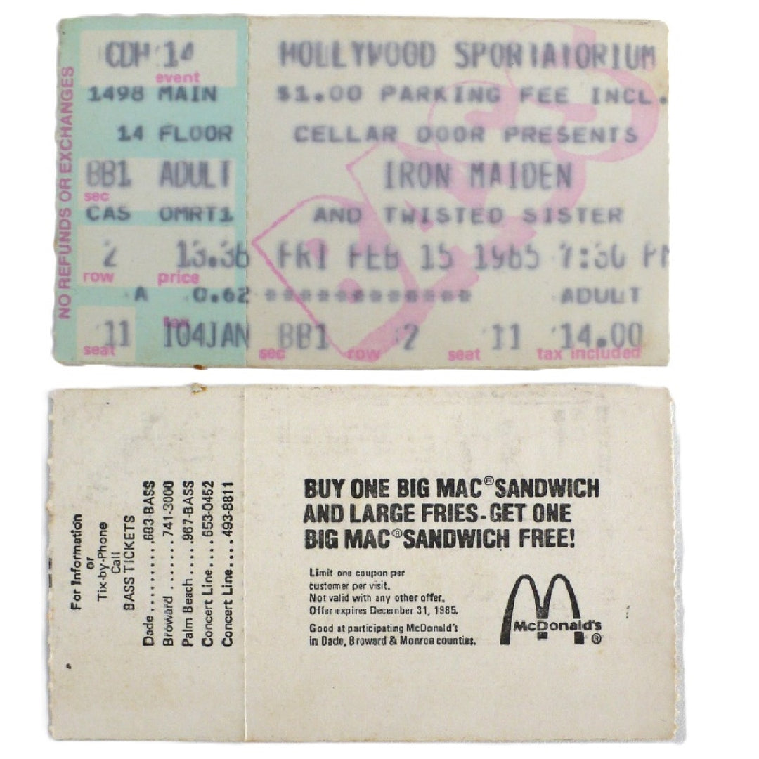 Small Vintage 1984/85 Twisted Sister Stay Hungry Tour T-Shirt & Iron Maiden and Twisted Sister ticket stub.