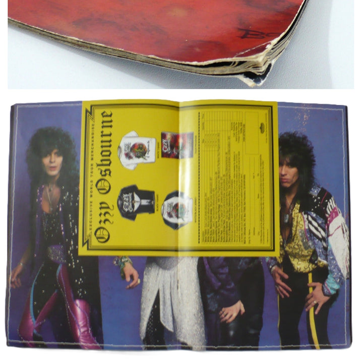 Ozzy Osbourne Ultimate Sin Tour Program shows inside centerfold with mail order form still attached. Also how enlargement of damaged corner to give you an idea of its used condition.