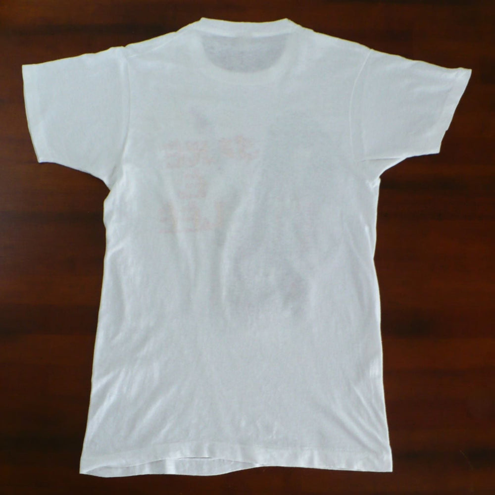 Vintage Back of Jake E. Lee Shirt & Fine Pink Mist Tour 1994 on wood grain background.