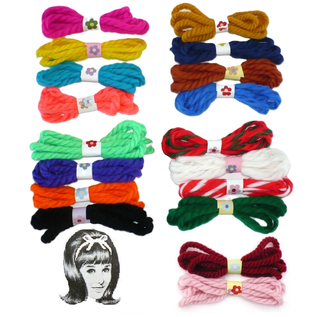 Color Selection of vintage yarn fluffy headbands from the 60s 70s 80s.
