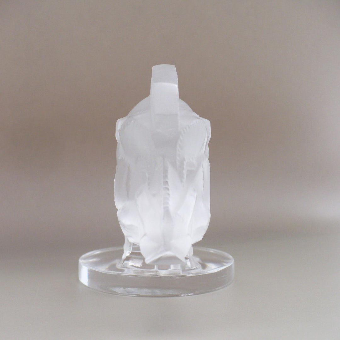 A frosted glass sculpture of Lalique Sanglier Bouchon de Radiateur: Wild Boar Car Mascot, view of front, head on