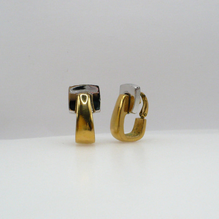 1980s Vintage Two-tone Metallic Givenchy Hoop Clip-On Earrings