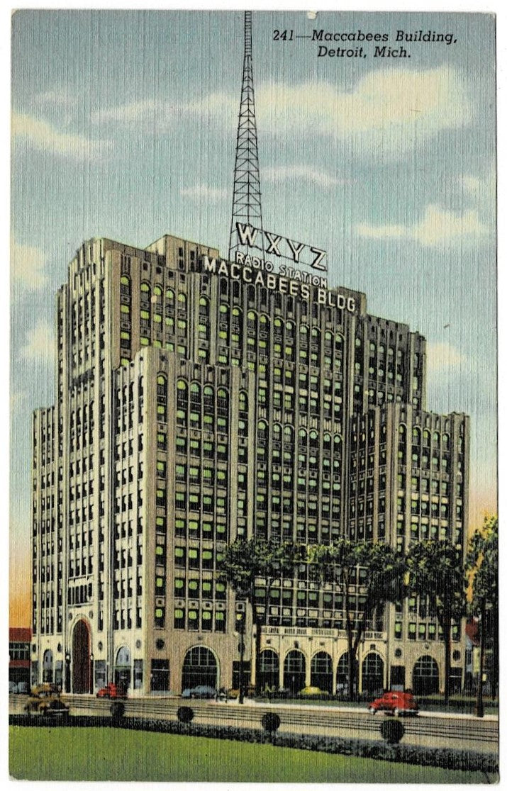 1943 Maccabees Building WXYZ Radio Detroit Michigan Vintage Postcard