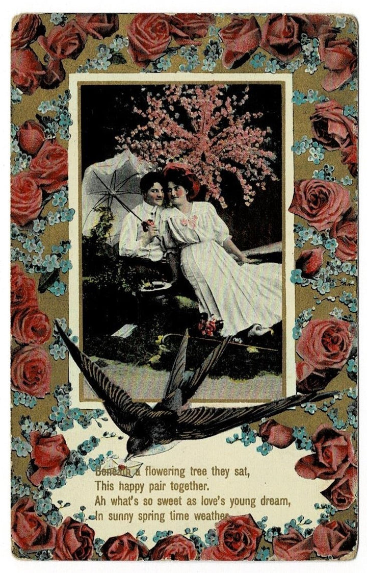 1909 Young Love's Dream Romance Vintage Postcard