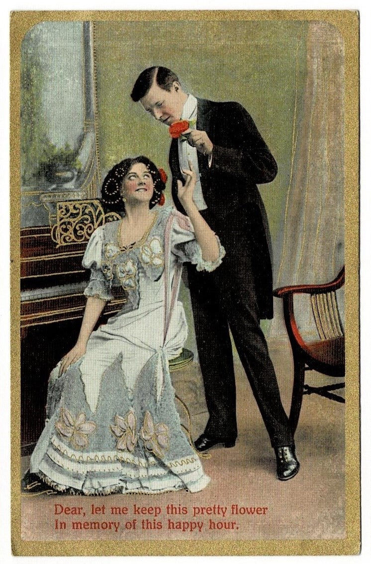 1909 Red Rose Romance Vintage Postcard