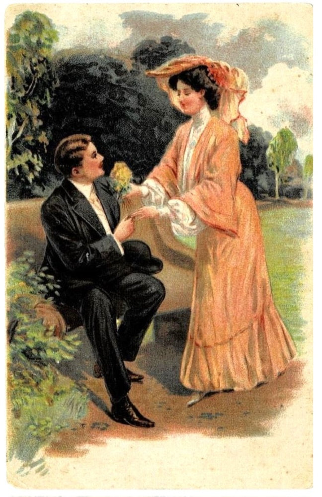 Vintage Valentine romance postcard.