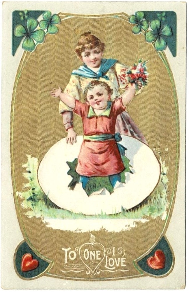 1908 Irish Mother & Child Gilded Valentine Romance Postcard.
