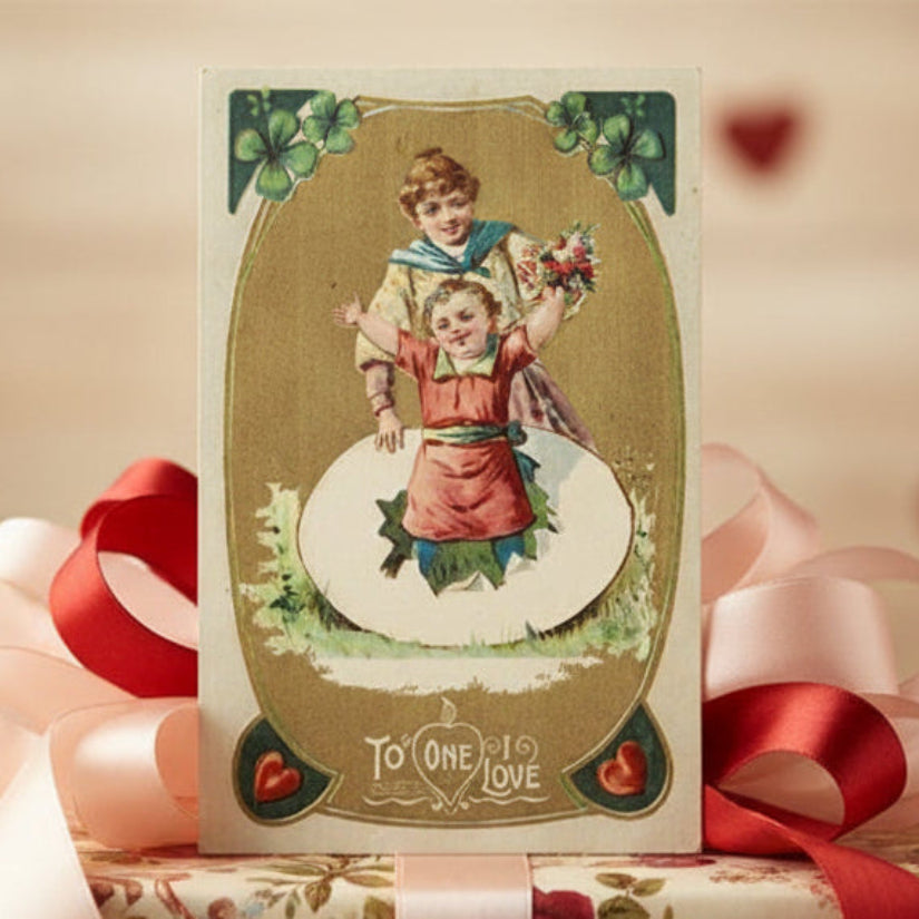1908 Irish Mother & Child Gilded Valentine Romance Postcard.