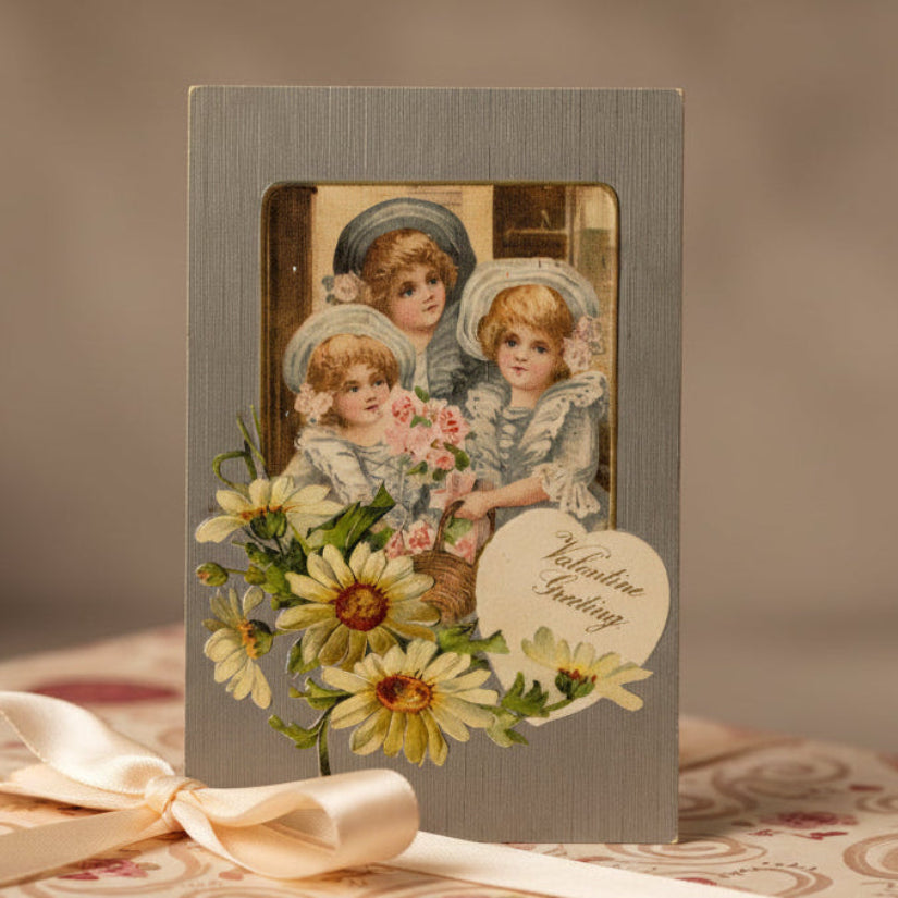 1908 Daisies Maidens Silver Gilded Antique Vintage Valentine Postcard.