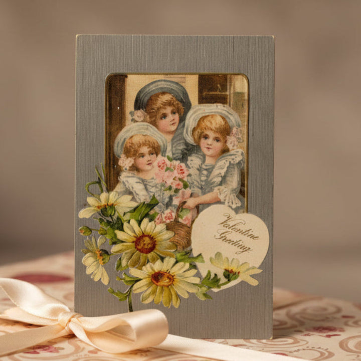 1908 Daisies Maidens Silver Gilded Antique Vintage Valentine Postcard.