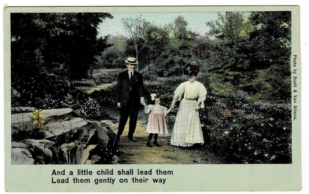 1908 A Child Will Lead Them Romance Vintage Postcard