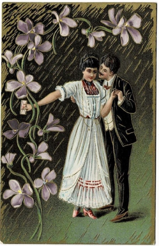 Vintage Valentine romance postcard.