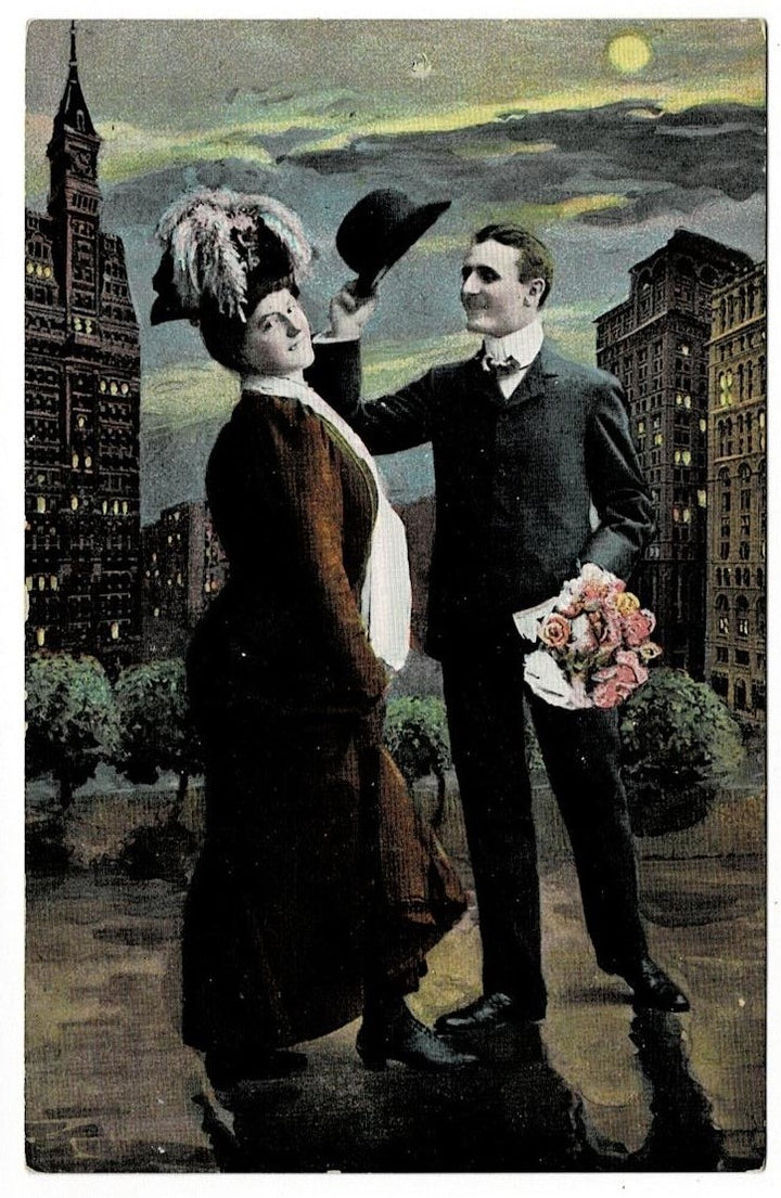1906 Hats Off Romance Vintage Postcard