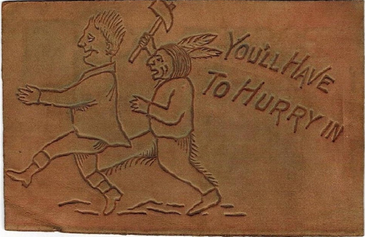 1906 Running Indian Leather Comic Postcard