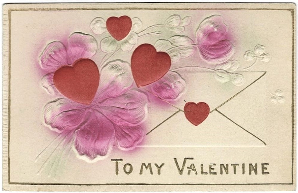 1909 Unique Puff Embossed Airbrushed To My Valentine Vintage Postcard,