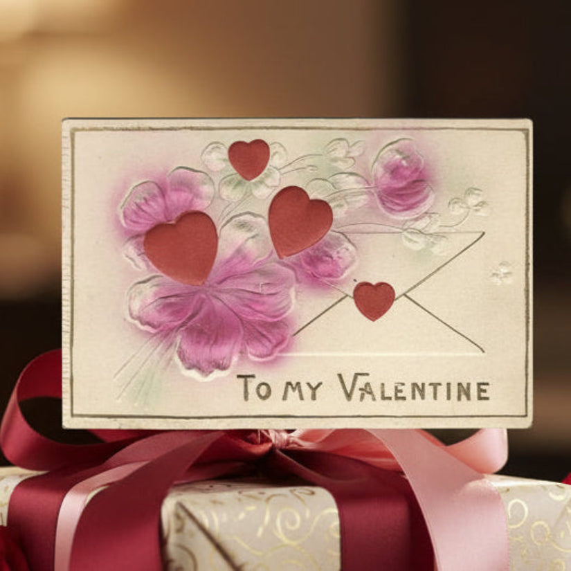 1909 Unique Puff Embossed Airbrushed To My Valentine Vintage Postcard.