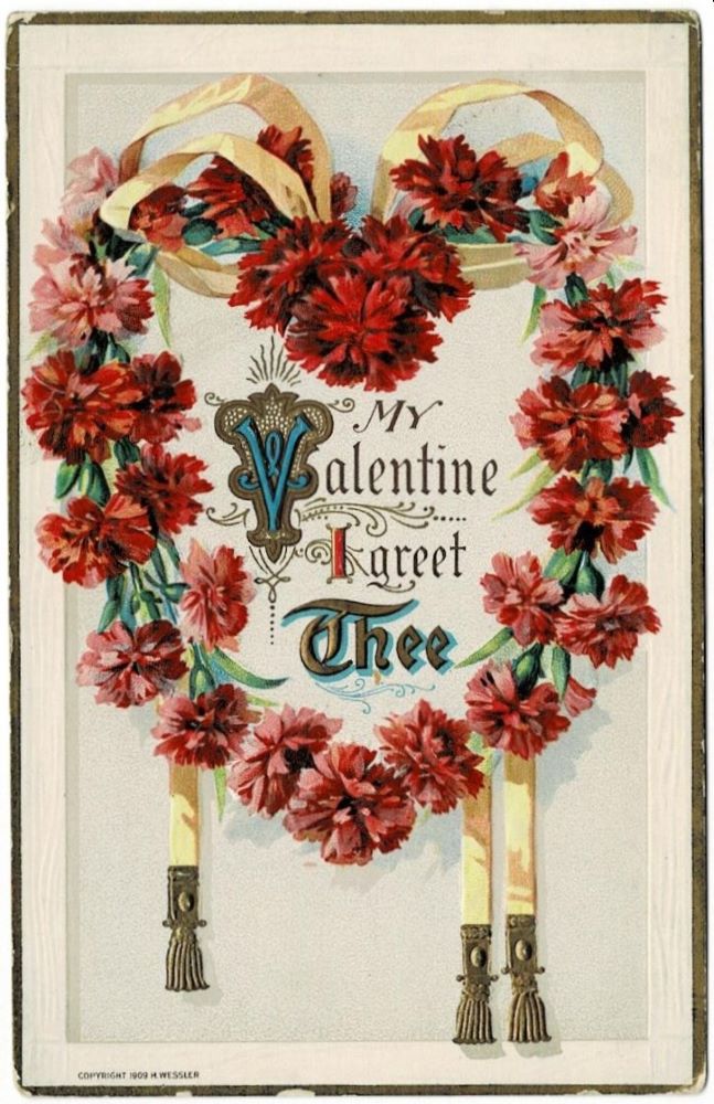 1909 Gorgeous Embossed Vintage Valentine Postcard by Wessler.