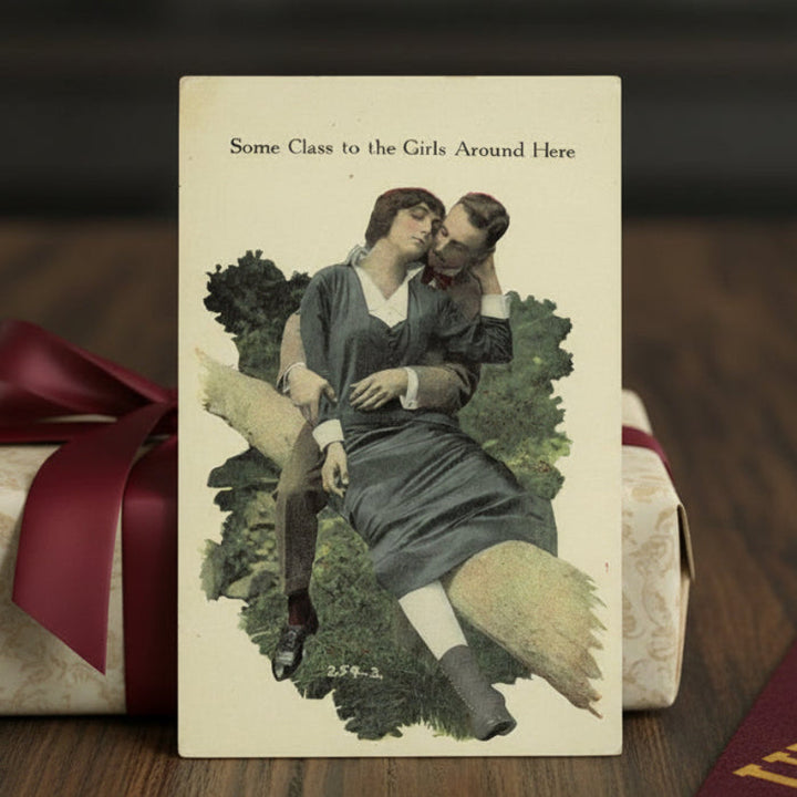 Antique, vintage Valentine, romance, or courtship postcard of couple.