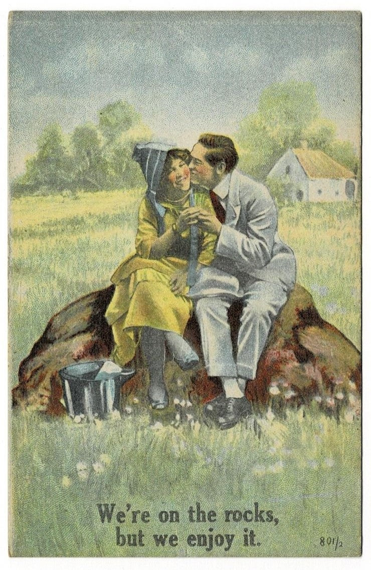 1909 Love on the Rocks Rural Romance Vintage Postcard