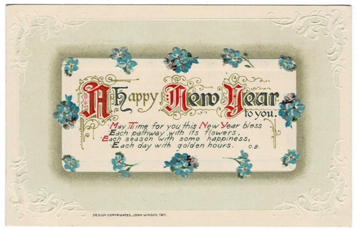 1911 Happy New Year Poem Vintage Postcard by Winsch