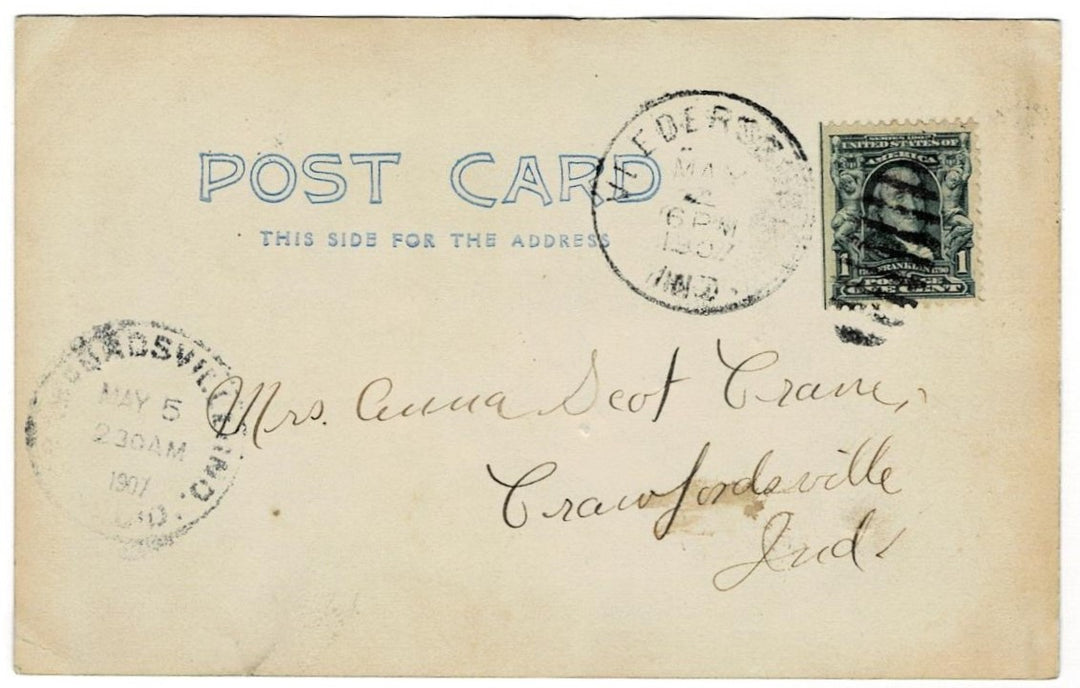 1907 Veedersburg Indiana Cyanotype Vintage Postcard RPPC