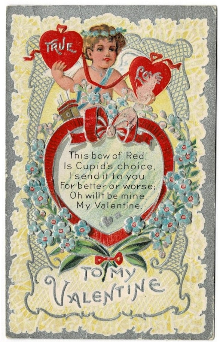 1909 Cupid's True Love Poem Vintage Valentine Postcard
