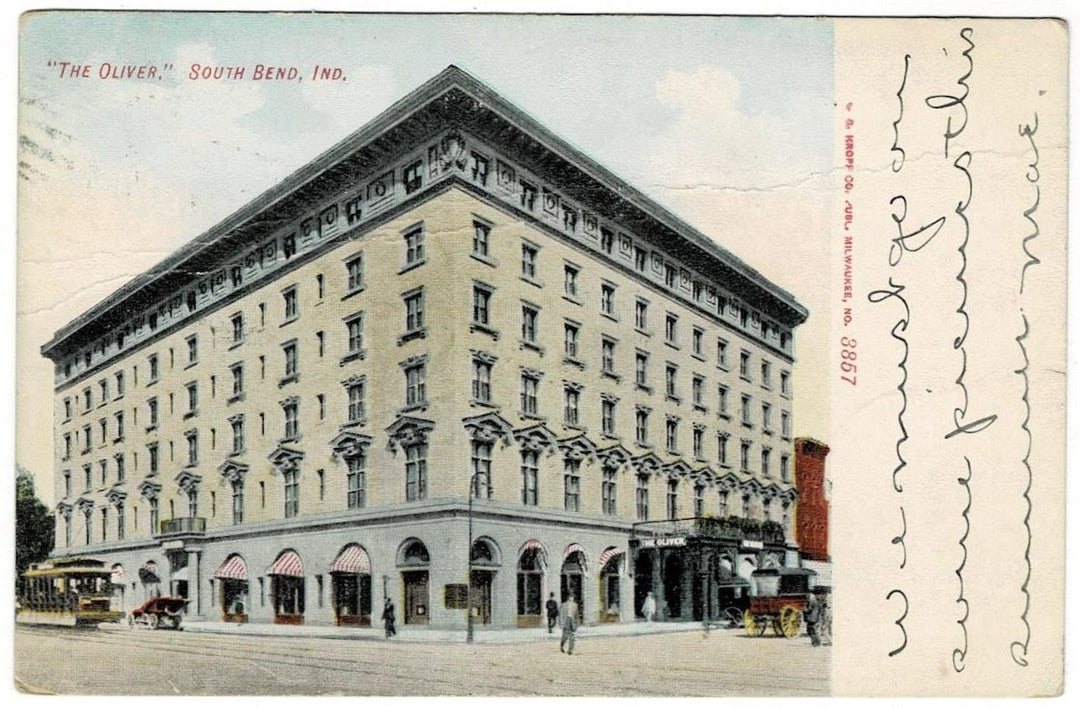 1908 Oliver Hotel South Bend Indiana Vintage  Postcard